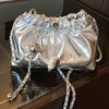 Women's Metallic  PU Leather Shoulder Bag Fashionable Chain Strap Bucket Crossbody Purse Elegant Design Women's Evening Dress Bridal Wedding Handbag