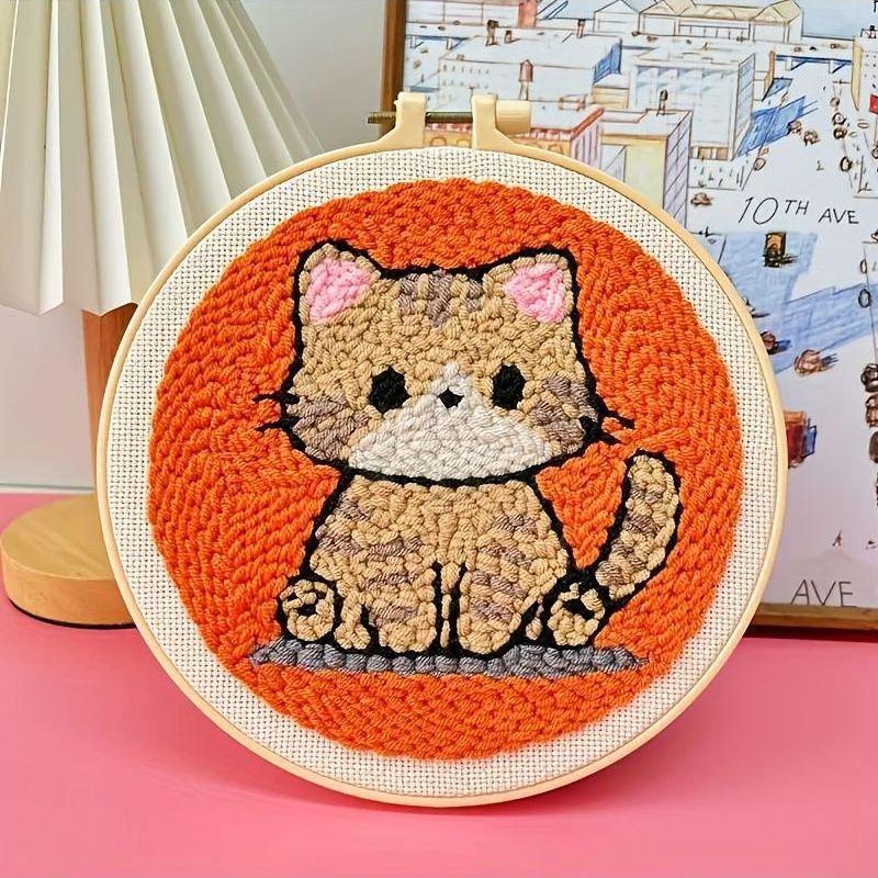 Russian DIY Punch Needle Embroidery Kit: Includes Yarn, Needle, Latch Hook, & Hoop for Knitting & Ornament Crafting