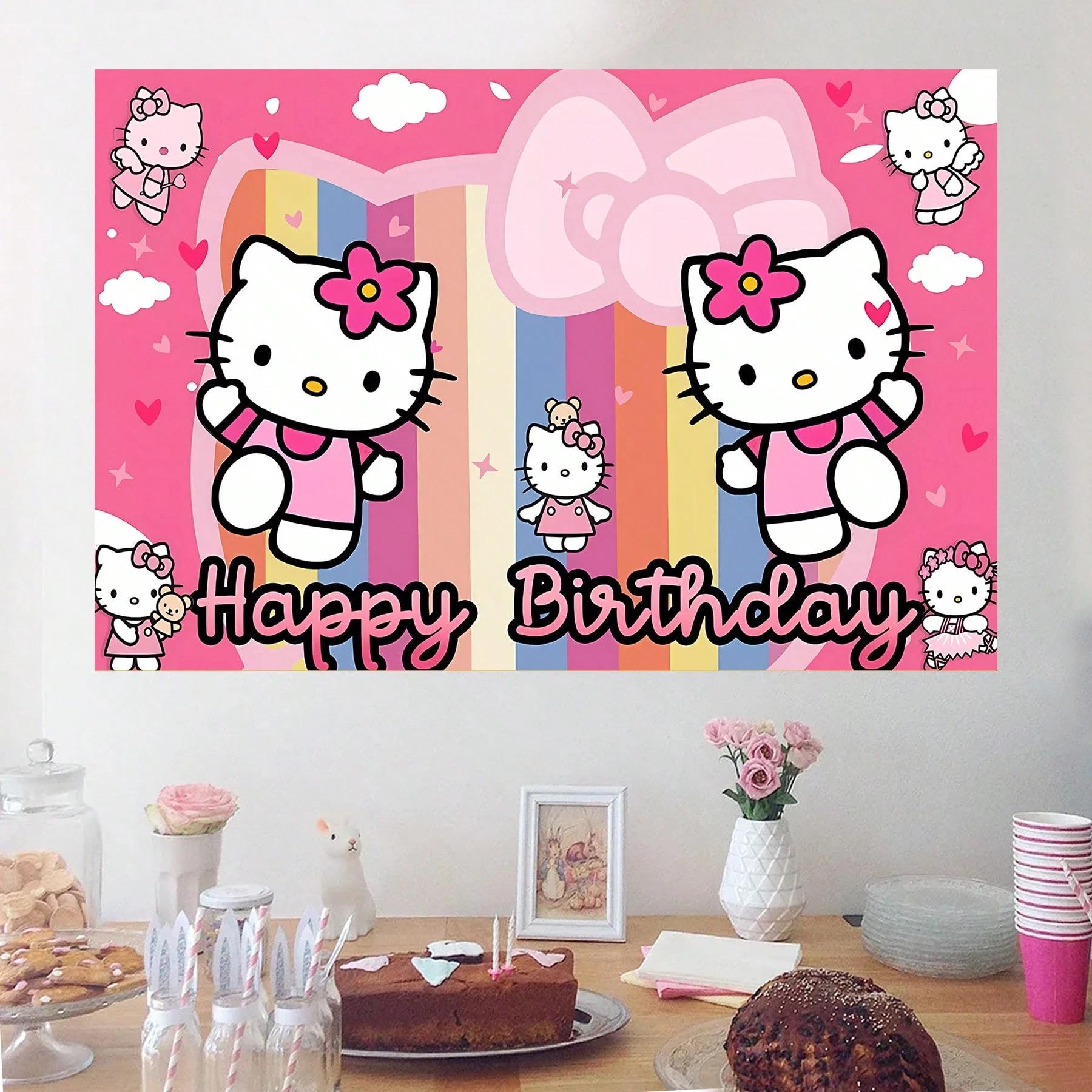 

1 шт. Sanrio Hello Kitty С Днем Рождения Гобелен Полиэстер 2D Плоский Настенный Декор для Спальни Гостиной Милый День Рождения Дома 74x94cm(29x37in)