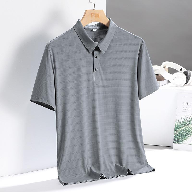 

Летняя бесшовная футболка из ледяного шелка с коротким рукавом, мужская повседневная рубашка поло с лацканами