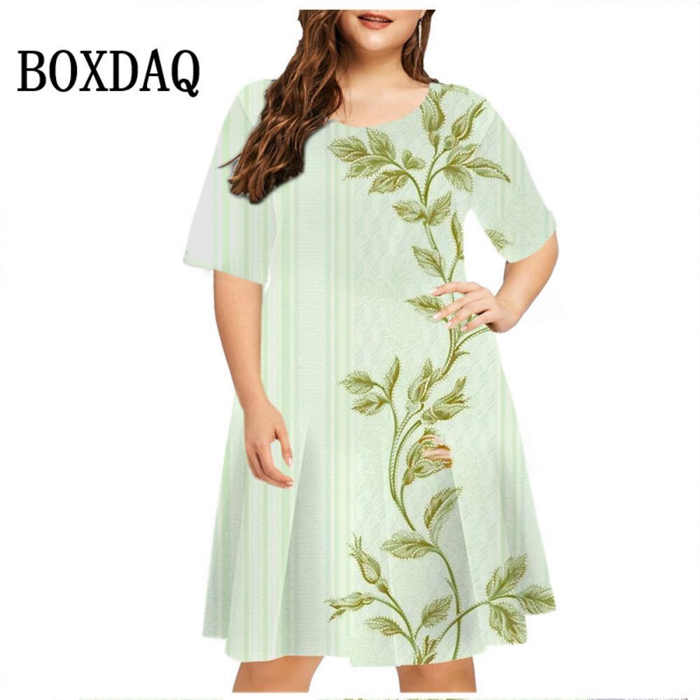 New summer dress women's plant flower loose retro dress casual short sleeved printed mini dress oversized women's sun skirt