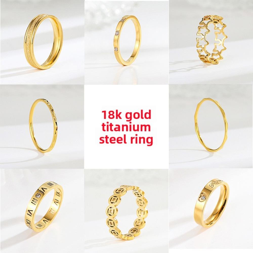 18k Gold Plated Ring Moissanite Engagement Wedding Band Stainless Steel Fade Resistant Trendy Jewelry