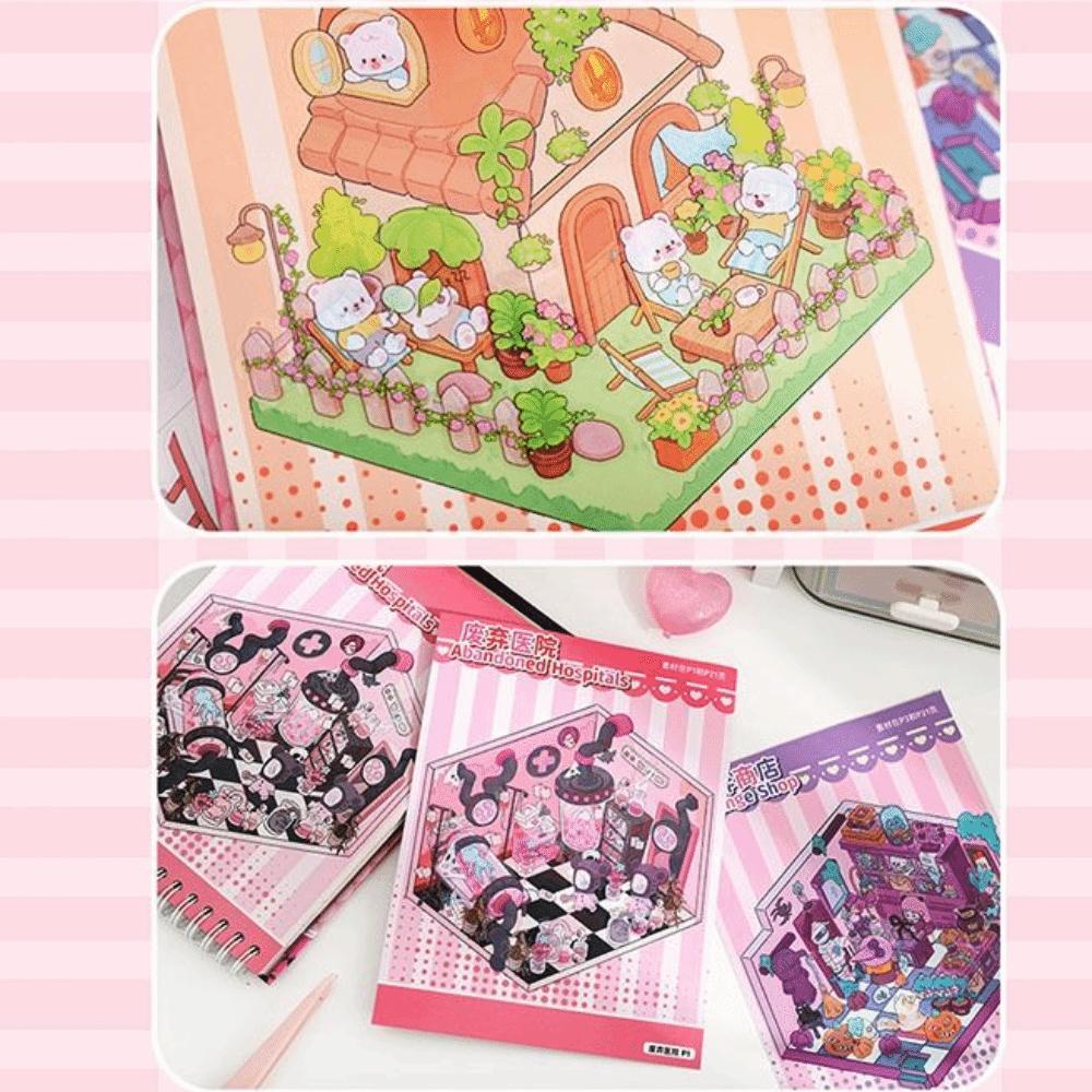 PET 3D Landscape Sticker Decompression 3D Pocket Cabin Scene Stickers Children Gifts