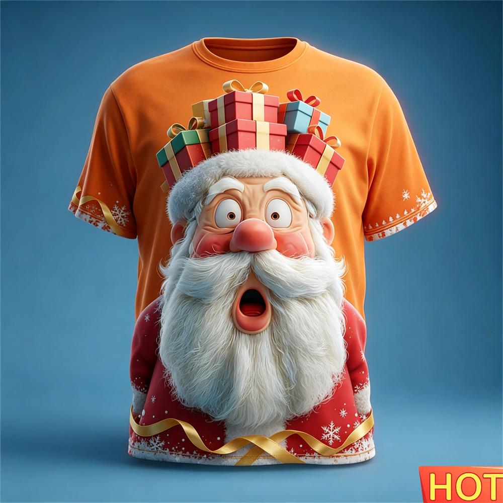 Santa print t-shirt funny holiday party fashion clothing christmas harajuku short-sleeved top