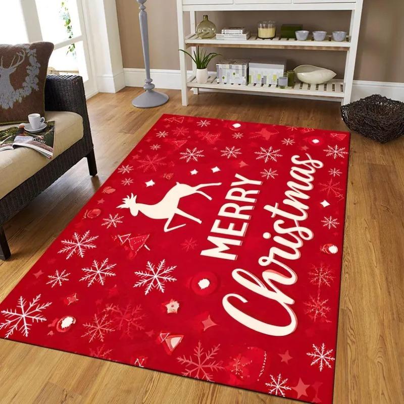 3D Fröhlicher Weihnachtsbaum Weihnachtsmann Cartoon Bereichsteppich Groß, Teppich für Zuhause Wohnzimmer Sofa Fußmatte Dekor, Kinder Rutschfeste Bodenmatte