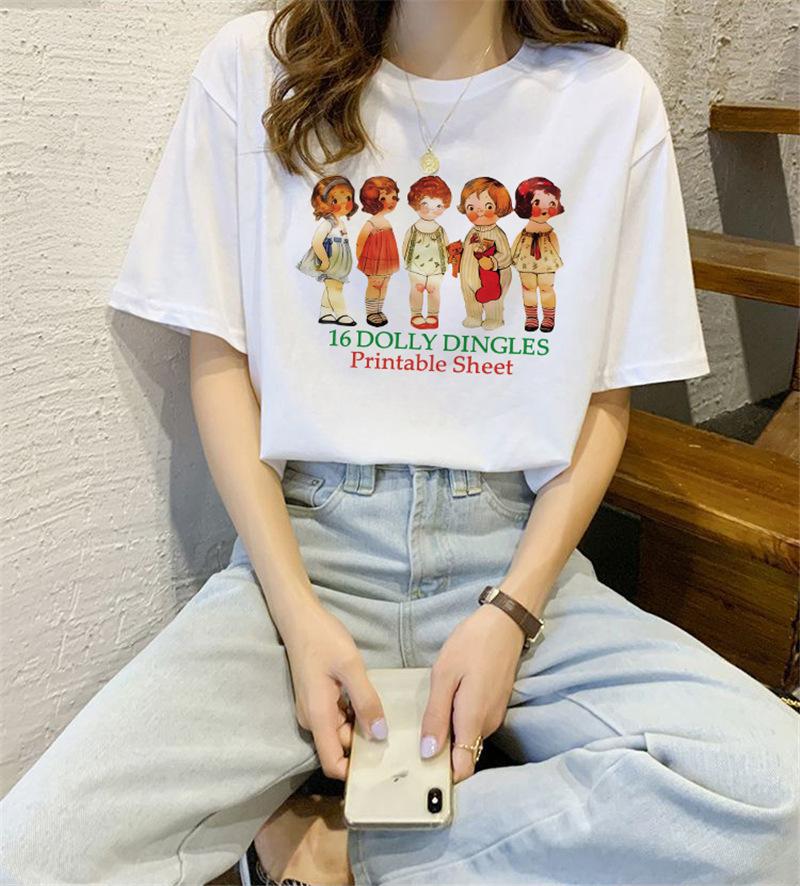 Women's Casual Short Sleeve T-Shirt Cute Cartoon Bear Print Loose Crew Neck Summer Basic Tee Top