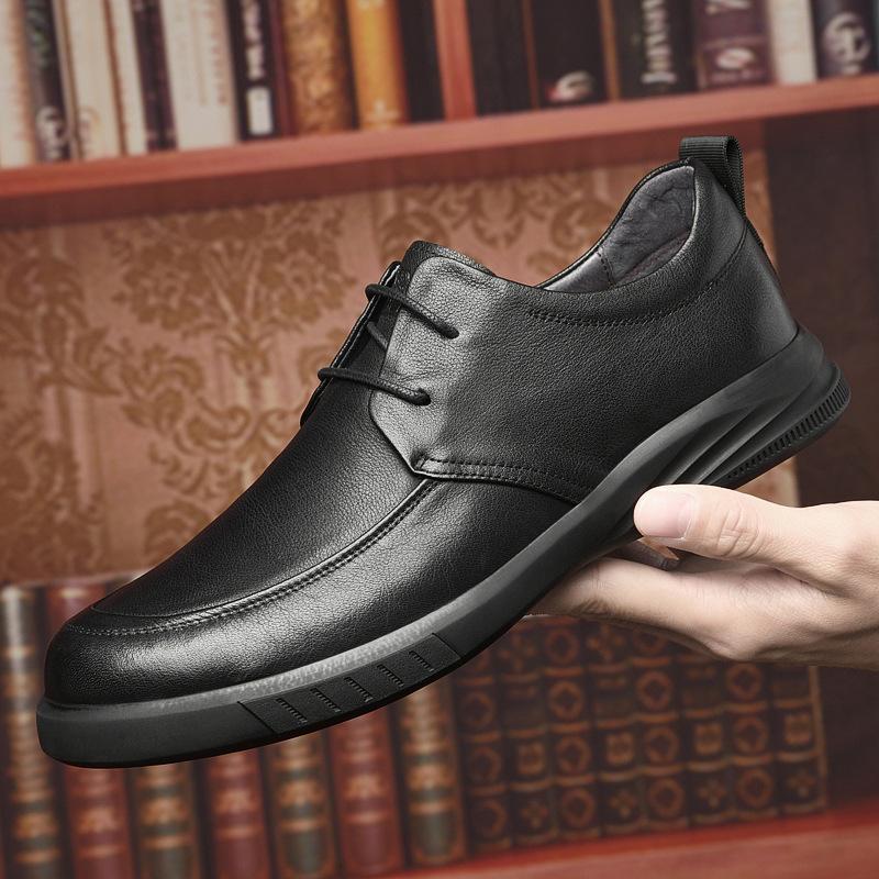 Men's Shoes 2025 Summer New Fashion Waterproof Non-slip Thick-soled Shock-absorbing Lace-up Men's Black Business Leather Shoes