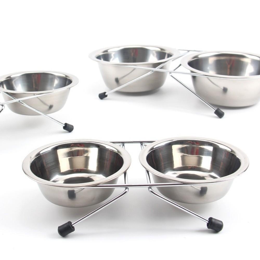 Iron Frame Stainless Steel Pet Bowl Anti-leak Pet Drinking Bowl Cat Double Bowl  Pet Feeding