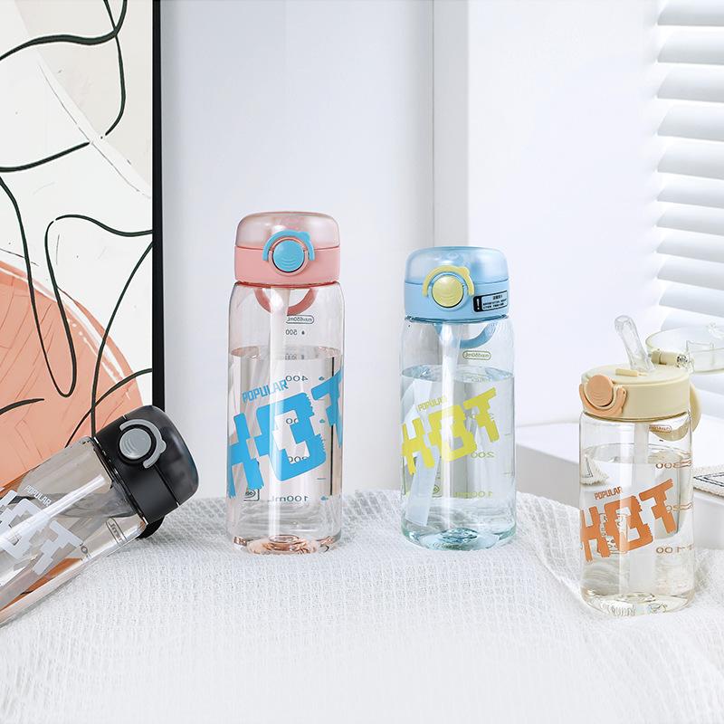 Water bottle simple and fresh children's water cup student high value plastic straw cup large capacity men and women summer portable sports