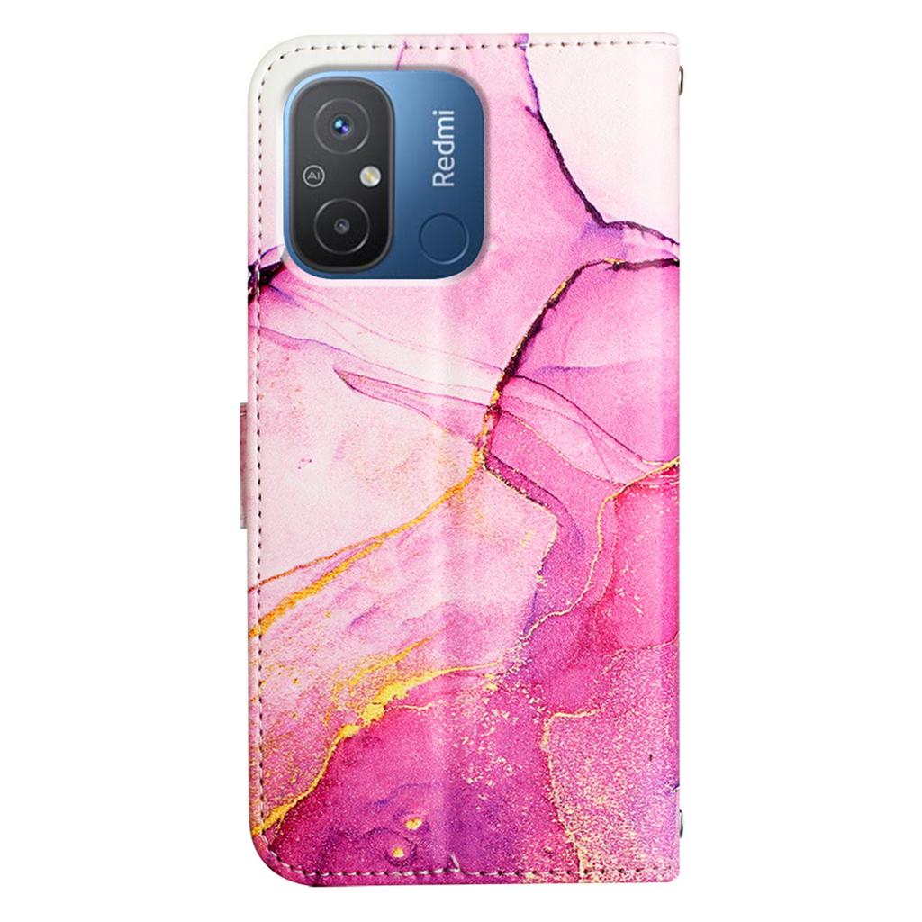 For Xiaomi Redmi 12C 4G/11A 4G/Poco C55 4G Case with Strap Marble Pattern Leather Phone Cover Card Holder