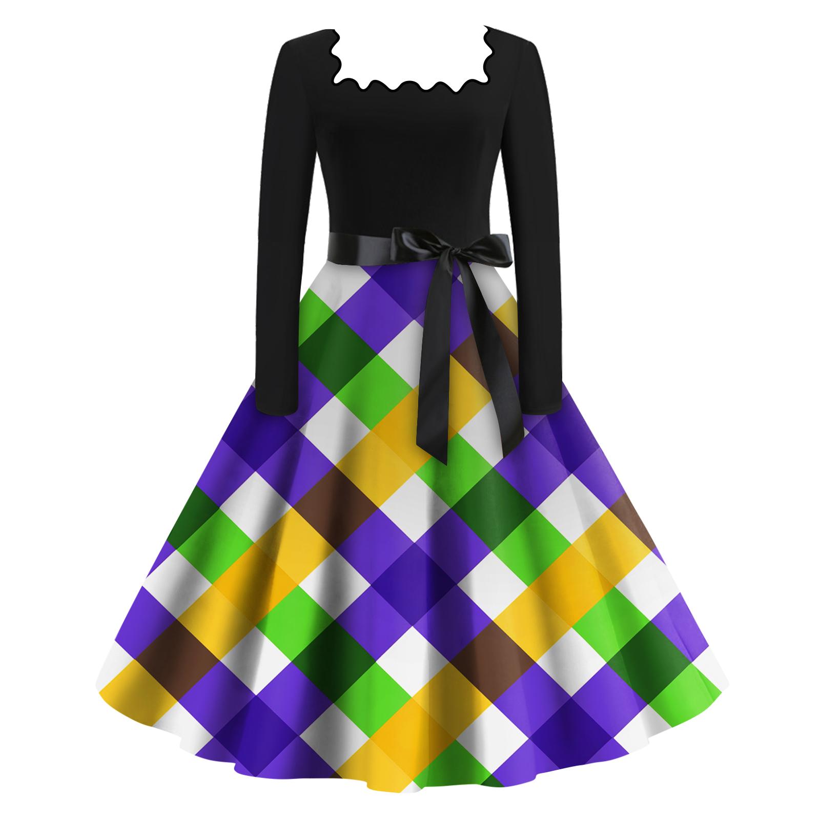 

Женское повседневное модное платье с квадратным вырезом, длинным рукавом и принтом в стиле карнавала L