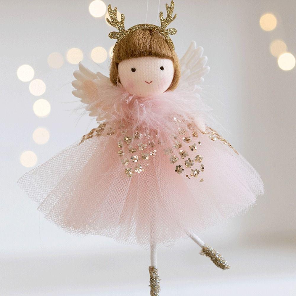 2pcs Plush Christmas Mesh Dress Girl Pendant Cartoon Xmas Tree Pendant  Home Xmas Decor