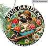 2D Flat 1pc, Pug Garden 8x8 In Round Aluminum Metal Sign - Vintage-Inspired, High-Definition 2D Print, Ideal for Outdoor, Patio, Gardening, Office