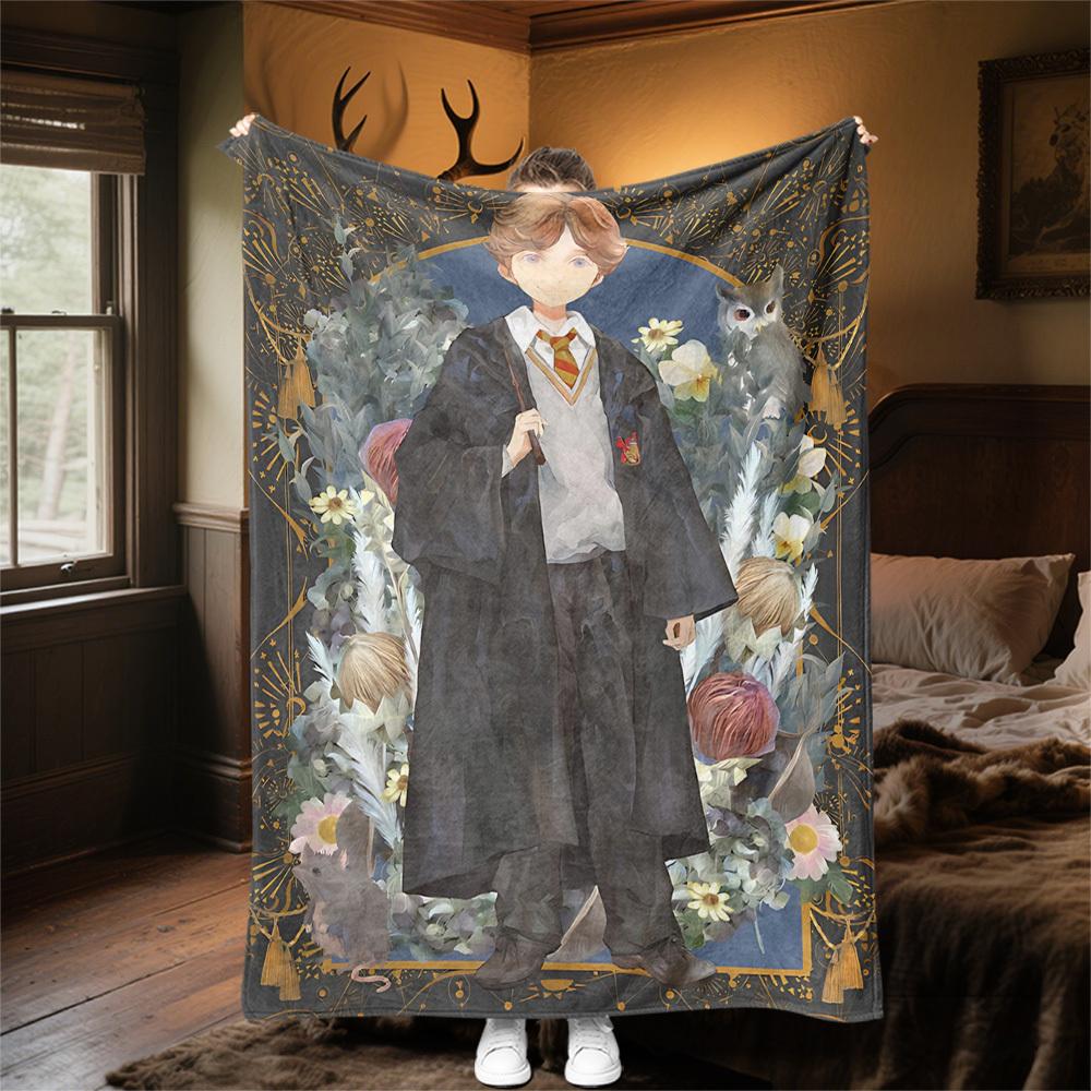 1pc wizard robe owl mouse Outdoor Flannel Throw Blanket All Season Soft Warmth,Home Decor 1031246