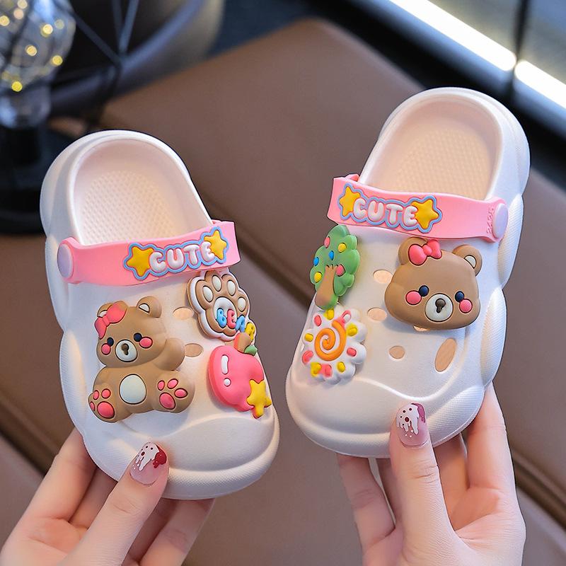 

Cartoon children s clogs for girls, cute soft-soled non-slip indoor toddler sandals, summer baby breathable slippers 24-25