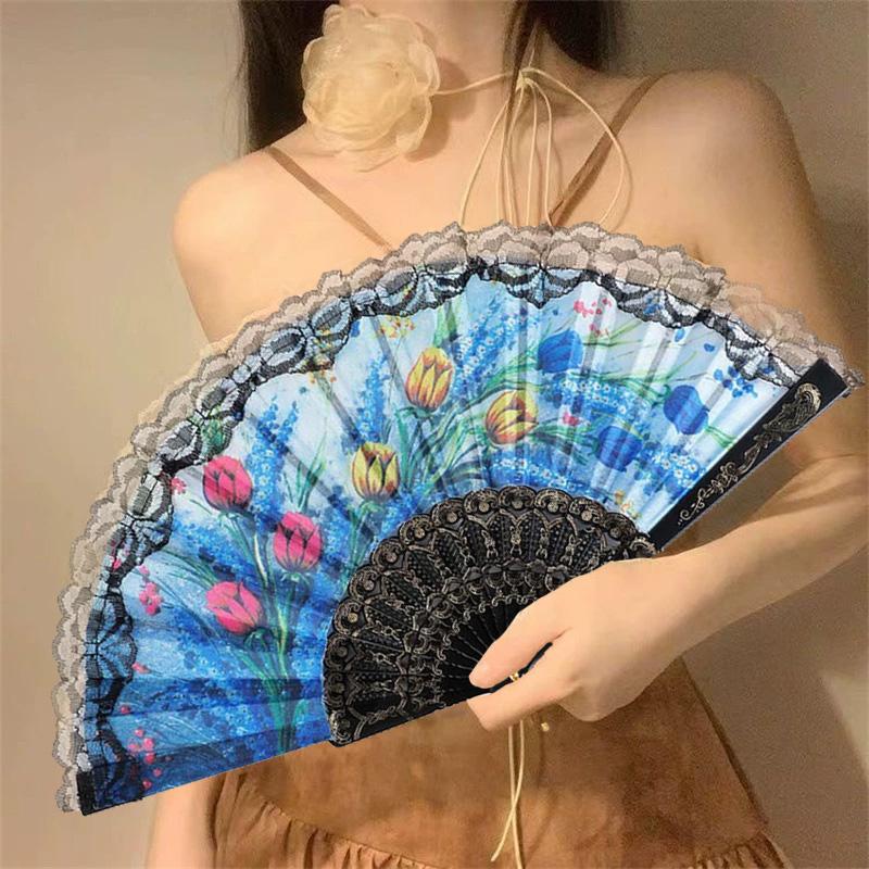 1Pc Plastic Folding Flower Crafts Floral Hand Dancing Spanish Style Wedding Party Decoration Lace Fan