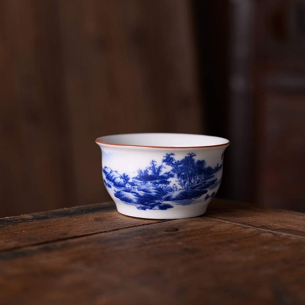 Chinese Handmade Kungfu Tea Cup 60 ml,Bone China Blue and White Tea Cups Set of 3,Ceramic Tea Mugs Without Handles,Best Gift