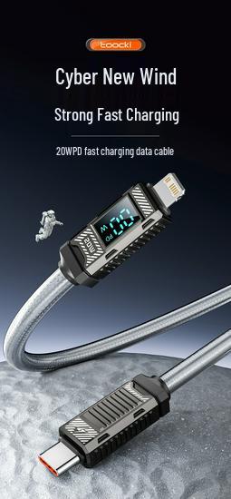 Toocki Zinc Alloy 20W Fast Charging Cable with Digital Display for Apple 14/13