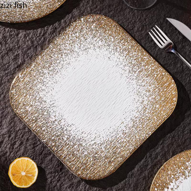 Golden White Frosted Ceramic Dining Plate Western Style Steak Plate Tableware Tray Sushi Plates Fruit Dish Dessert Plates Bowl