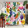 1Pc Vibrant Tropical Botanical Floral Shower Curtain - Nature-Inspired Design With Artful Leaves And Blossoms