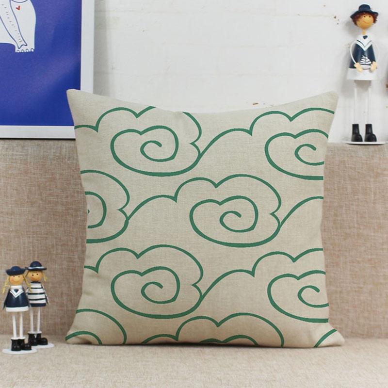 Premium Quality Green Geometry Cotton Linen Pillow Case For Versatile Home And Office Use