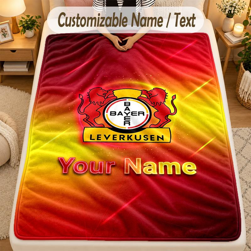 Flannel BlanketBayer Leverkusen Football Custom Name Text Personalized Soft Warm Throw Blanket Home Decor Gift