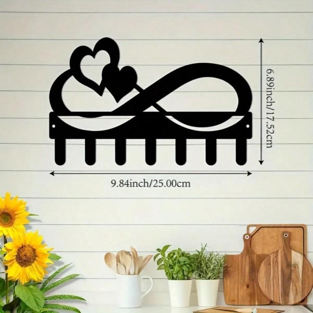 Black Iron Heart Key Holder Wall Hook Bohemian Style Home Office Decor
