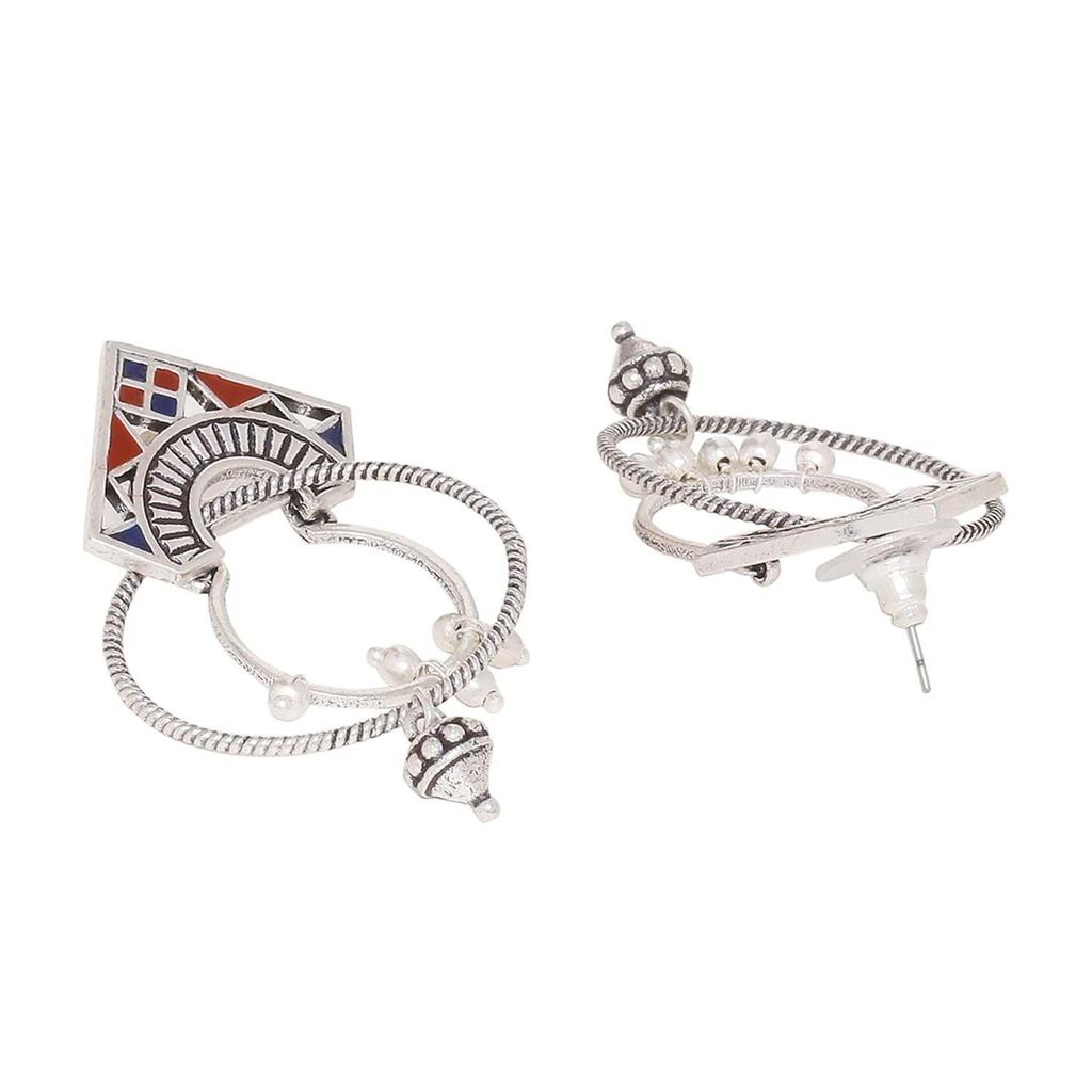 Moksha-Creolen aus Messing und Silber, oxidiert, mit weißen Perlen für Frauen und Mädchen