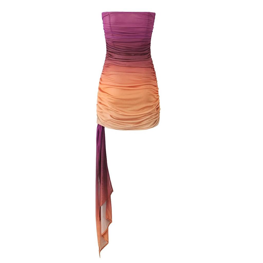 Women's Clothing European and American Fashion Tube Top Backless Mesh Pleated Tight Body Hip Wrap Short Skirt Women's Dress