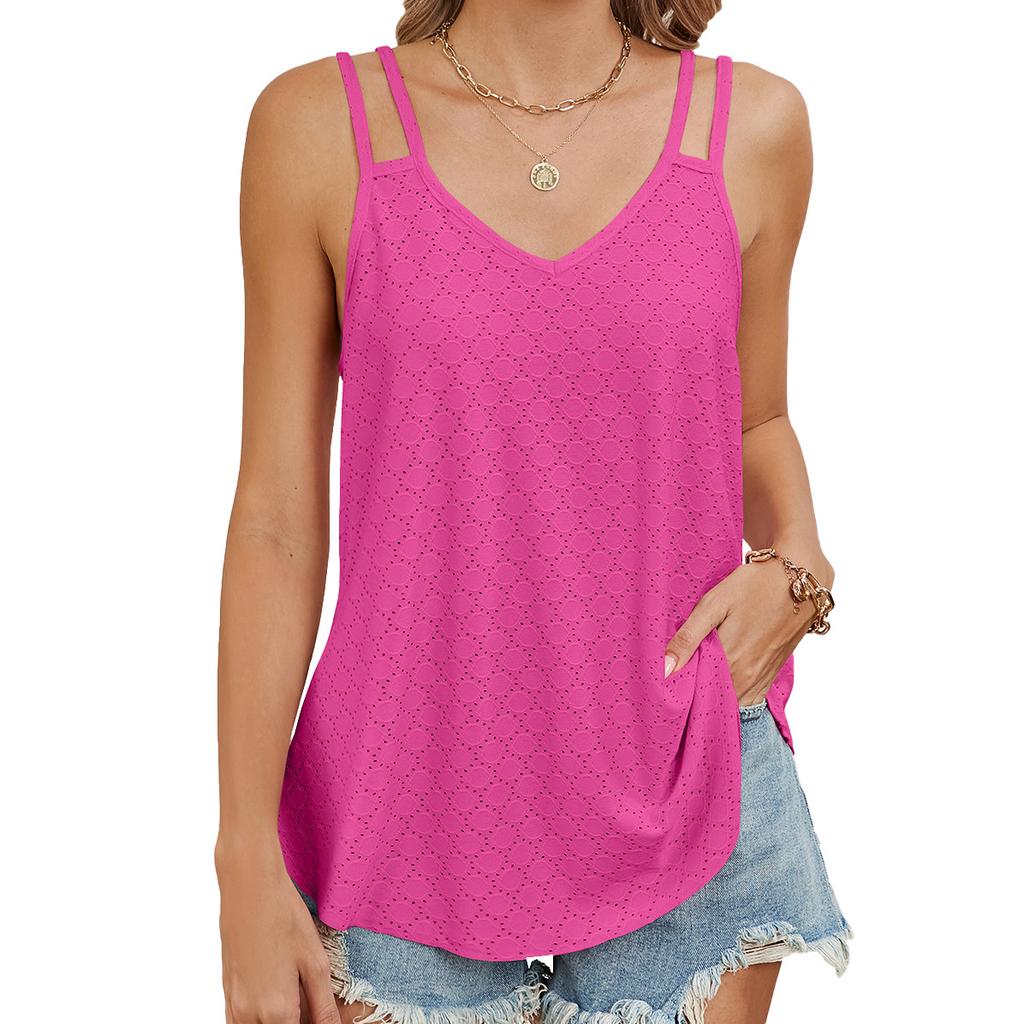 YYFS Women's Fashion Casual Summer Spring Solid Color Print Sleeveless V-Neck Blouses & Shirts