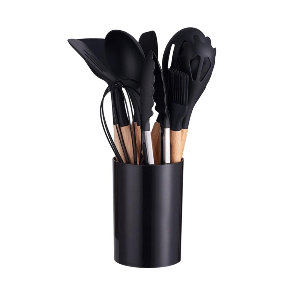 Kitchen Utensils Set 12 Pieces Nonstick Silicone Cooking Utensils Wood Handle Silicone Cooking Utensils Set With Holder Dishwasher Safe