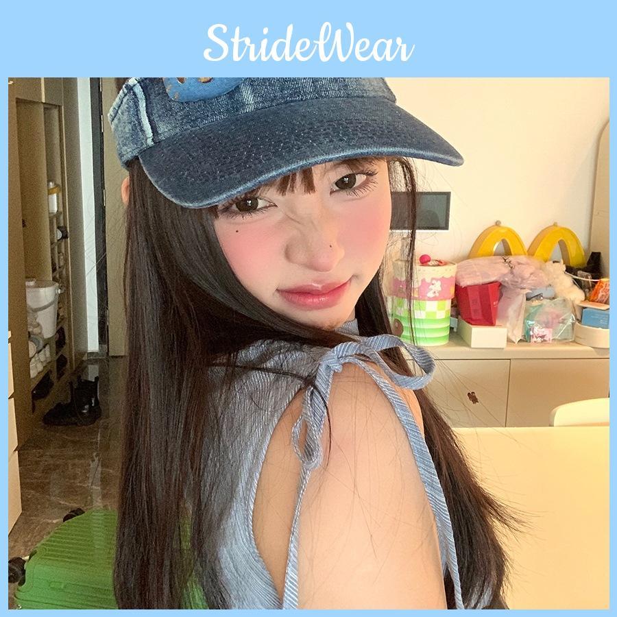 Sun Stylish Adjustable Hat With Cute Cartoon Cat Print Breathable Denim Cap