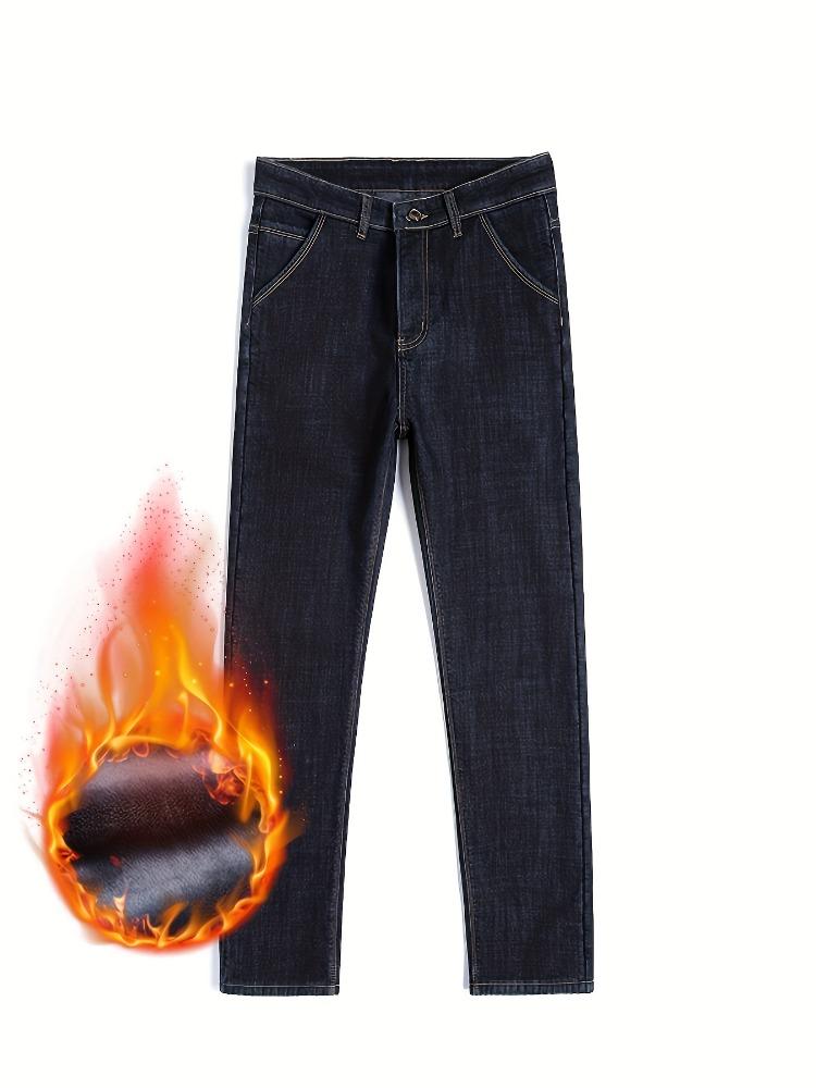 Jeans Rectos para Hombre con Forro Polar, Diseño Clásico Pantalones Vaqueros Gruesos para Hombre, Jeans Cálidos para Otoño/Invierno