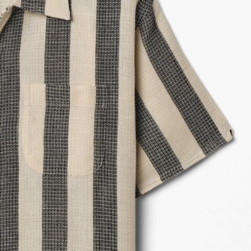 Kardo Chintan Open Collar Shirt  Stripe  Black Kdf1m40000a98