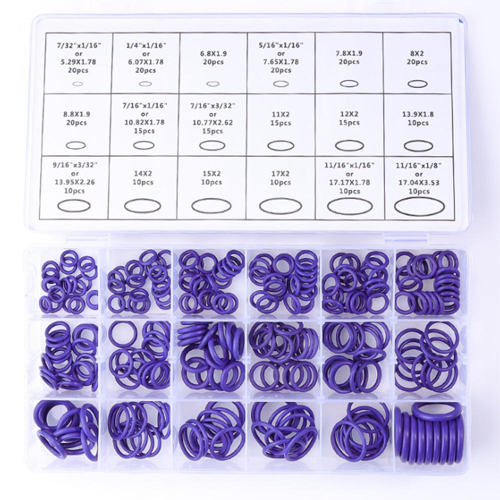 

270pcs 18 Sizes Rubber Air Conditioning O Rings Universal Car Auto Repair Tools Refrigerant Ring Sets With Plastic Box фиолетовый