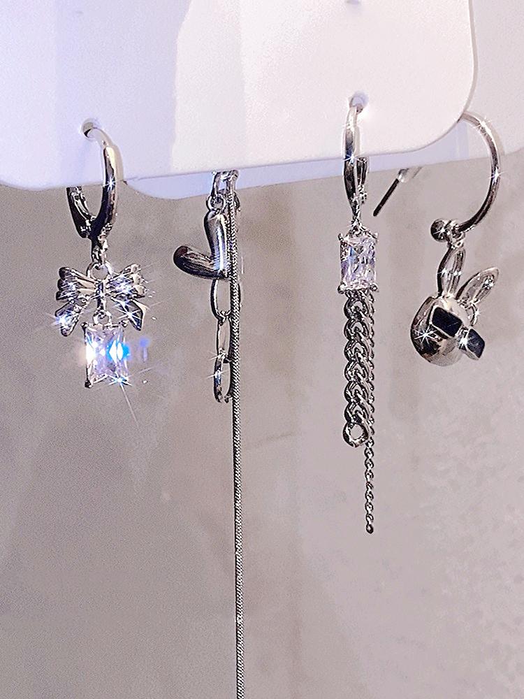 LATS Vintage Copper Color Tassel Chain Love Heart Earrings Set Irregular Geometric Cherry Hoop Earrings for Women Zircon Gifts