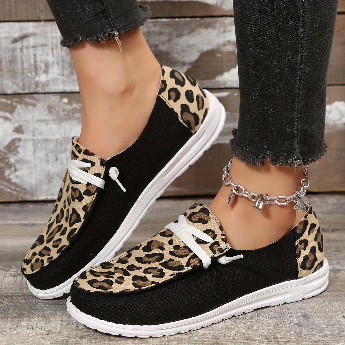 

Stylish Leopard Print Canvas Shoes - Comfortable Casual Round Toe Lace Up Sneakers with Versatile Low Top Design, Breathable Fabric Size 43