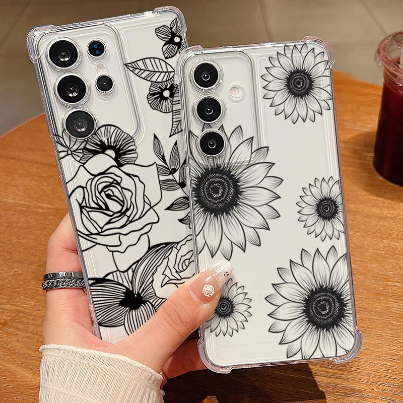 Flower Pattern Phone Case For Samsung Galaxy A57 A37 A17 A56 A16 A55 A36 A26 A15 A35 A54 A53 Transparent Shockproof Soft Cover