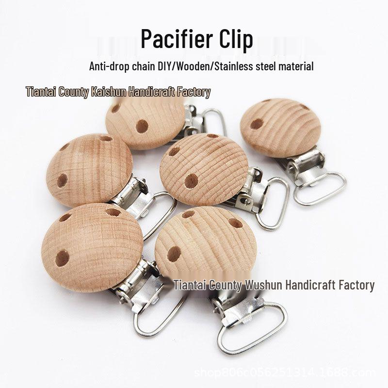 Natürliches Holz 30MM Schnullerclips – Baby-Schnullerketten-Zubehör aus Buchenholz, Anti-Drop-Design