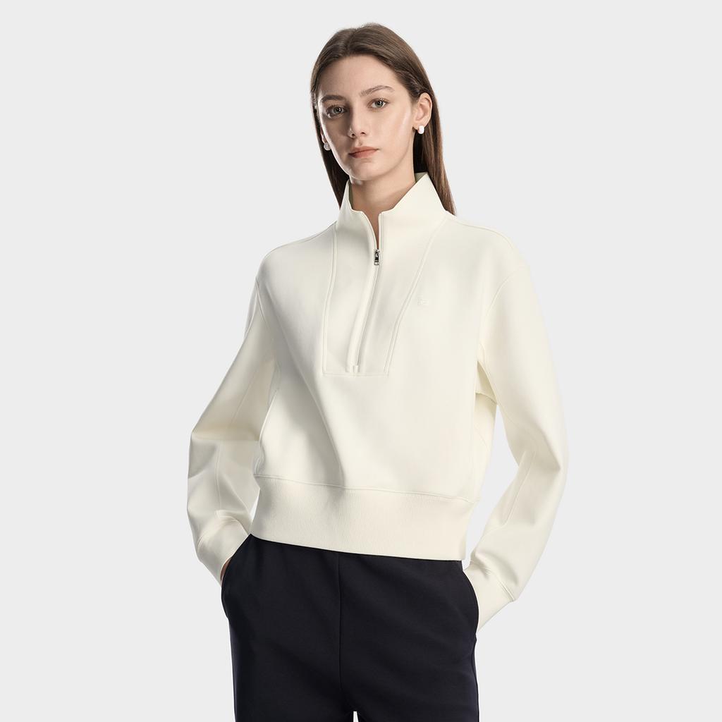 Fila White All Day Fashion Simple Classic Retro Sports Casual Personality Relaxed Versatile Comfortable Half-Zip Stand Collar Sweatshirt F11W613205FIV