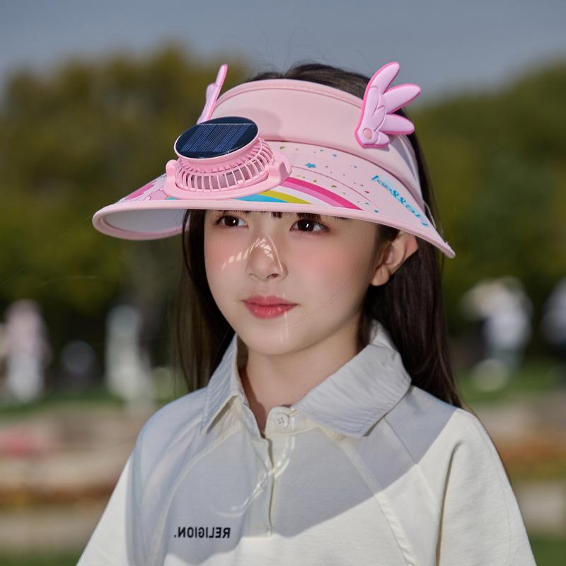 Kinderhüte Jungen und Mädchen Cartoon Sonnenschutz Leerer Topfhut UV-Schutz Große Krempe mit Ventilator Sonnenhut