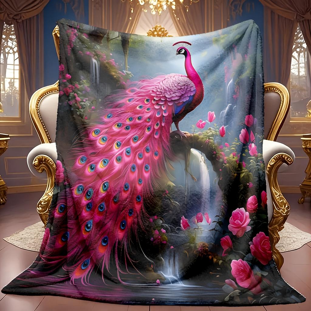 Soft High-Definition Digital Print Peacock Theme Blanket Cooling Blanket All-Season Family and Friends Gift Soft Breathable 100% Polyester