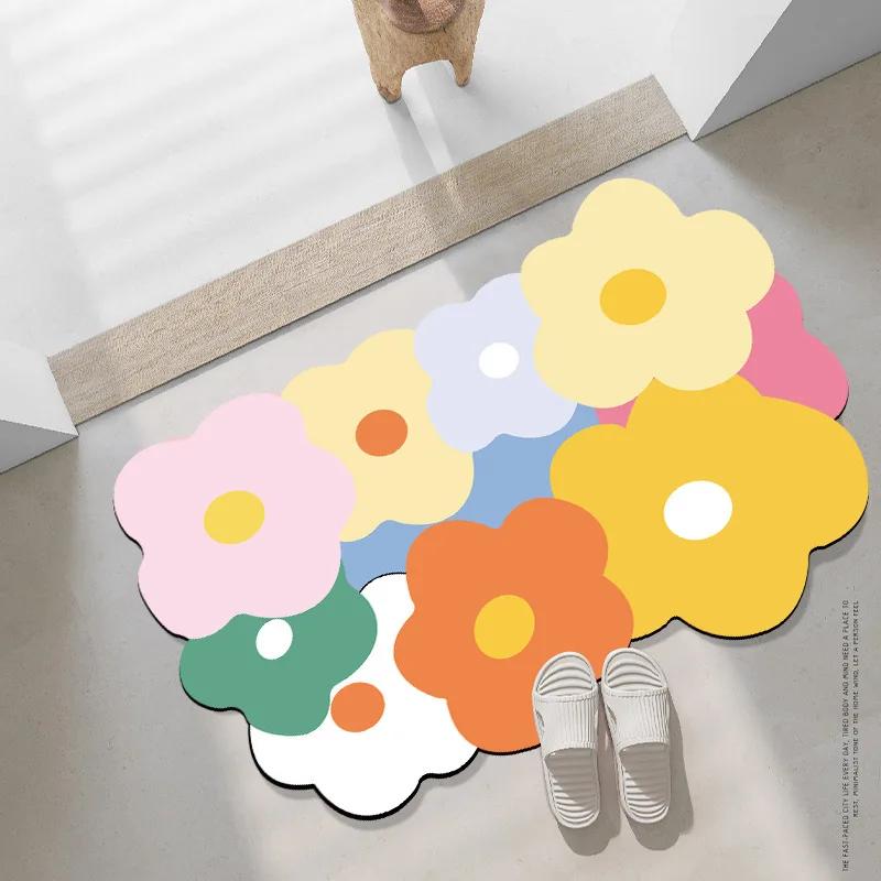 Bathroom Non-Slip Mat Fresh Flowers Can Be Cut Bathroom Quick-Drying Scrub Foot Mat Household Diatom Ooze Floor Mat Bath Rug