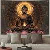 VIKAMA Lotus Buddha Golden Aura Tapestry Will Bring A Peaceful Sacred Atmosphere To Your Living Room Bedroom Or Meditation Space
