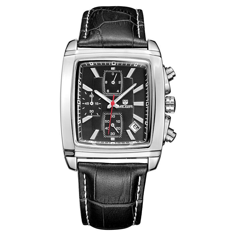 Megir 2028 Fashionable Retro Men's Chronograph Square Leather Watch
