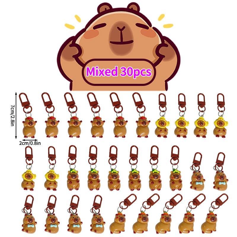 5-50Pcs Capibara Keychains Yellow Capybara Keyring For Bag Cell Phone Hanger Cute Car Key Pendant Small Gift Hairpin Accessories