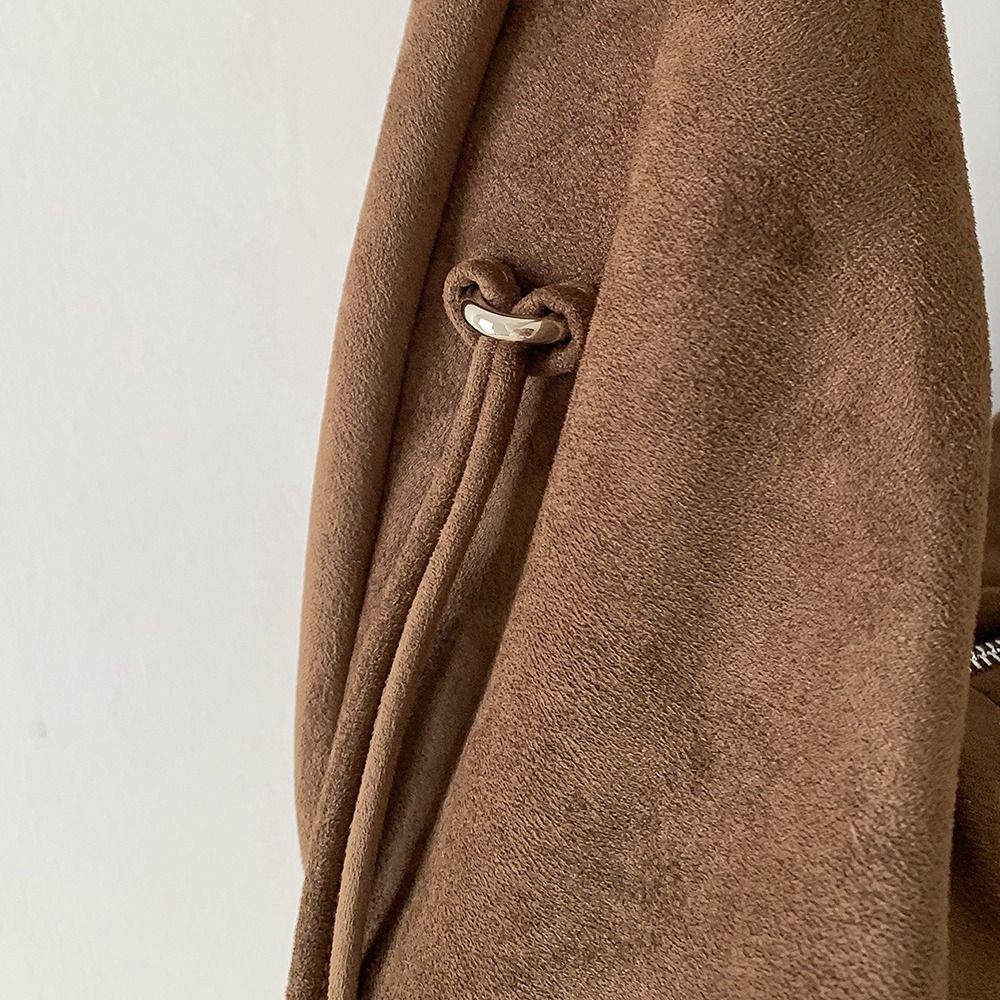 Waterproof Handbag Suede Shoulder Bag Solid Color Large Capacity Hobo Bag Korean Style Fashion Tote Bag Shopping