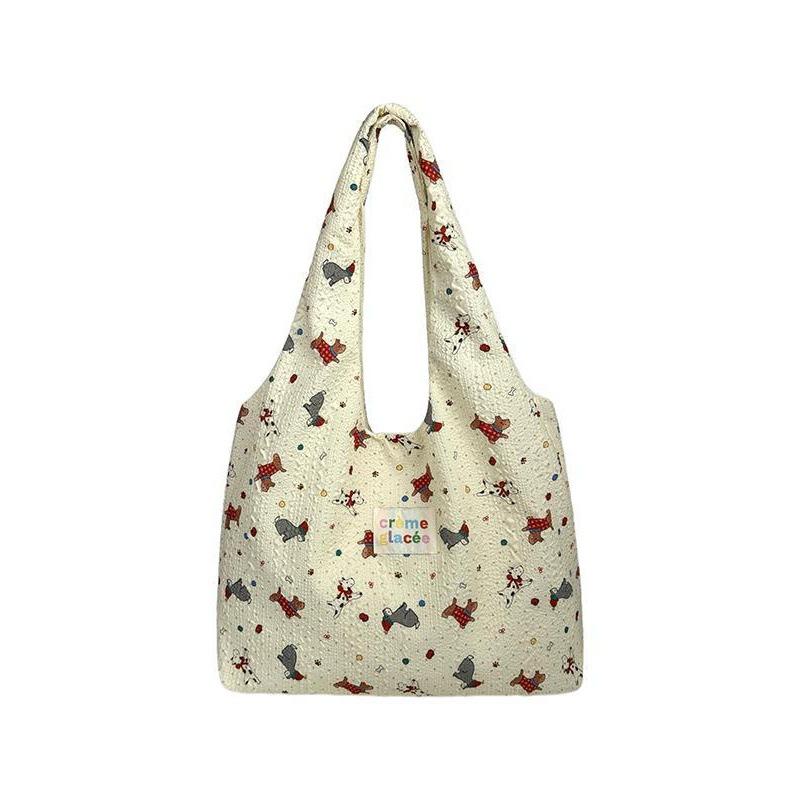 Korean cute cartoon puppy canvas bag new small fresh shoulder handbag niche large-capacity tote bag