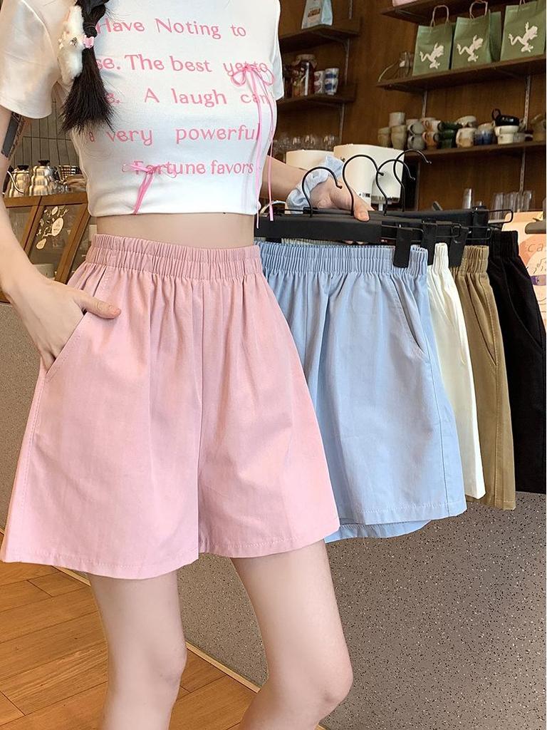 2025 Summer Women's High Waist Casual Wide-Leg Mid-Length Workwear Shorts, Petite Size.