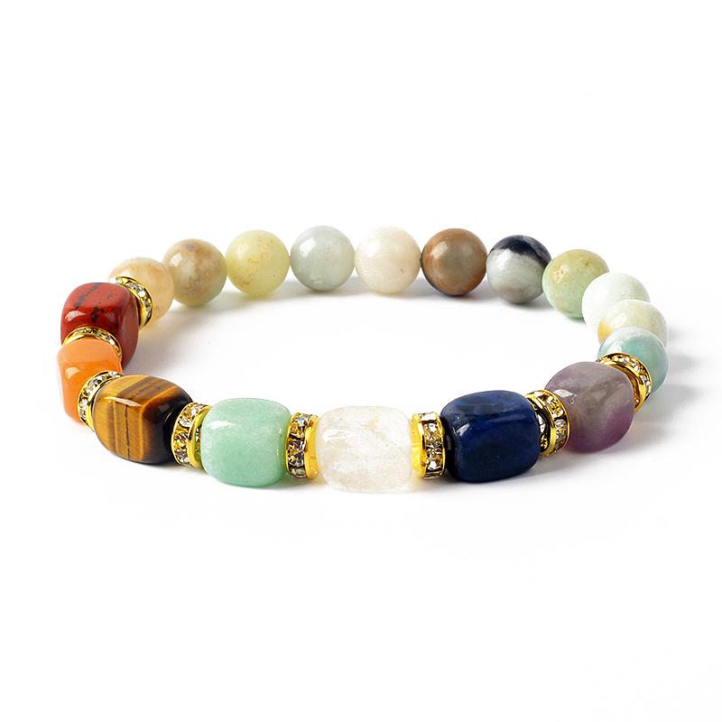 Natural Stone 7 Chakra Bracelets Reiki Healing Energy Hematite Tiger Eye Beaded Elastic Bracelets for Women Girls Yoga Jewelry